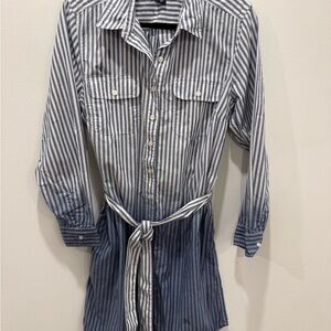 Lands' End Blue and White Striped Shirt Dress